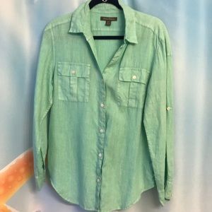 Women’s Tommy Bahama linen mint green blouse Small